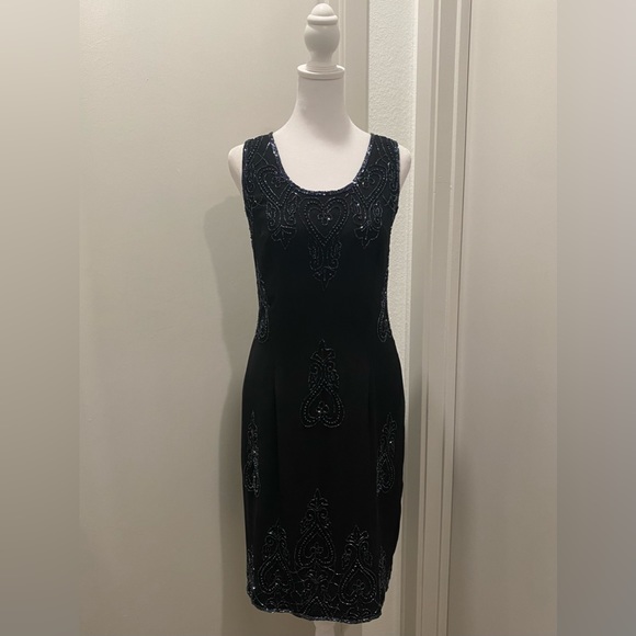 VTG JKARA New York Beaded Black Mid-Length Sleeveless Dress - Size 6 - Picture 5 of 17
